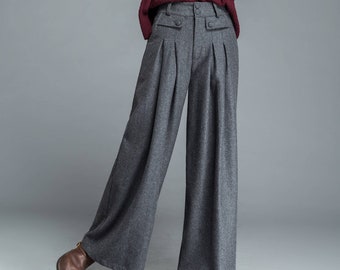 Maxi pants, gray pants, wool pants, winter womens pants, warm pants, pleated pants, wide leg pants, palazzo pants, pocket pants C1206