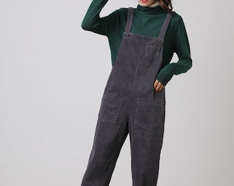 Gray Corduroy overalls, Overalls women, Oversized wide leg corduroy overalls, casual corduroy overalls, Autumn Winter Spring outfit C1709