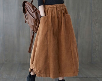 Brown Corduroy Skirt, Maxi Corduroy skirt, Autumn winter Corduroy Skirt, Casual Corduroy Skirt, Plus size Corduroy Skirt with Pockets C1820