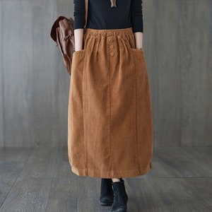 Brown Corduroy Skirt, Maxi Corduroy skirt, Autumn winter Corduroy Skirt, Casual Corduroy Skirt, Plus size Corduroy Skirt with Pockets C1820 image 2