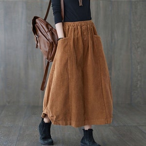 Brown Corduroy Skirt, Maxi Corduroy skirt, Autumn winter Corduroy Skirt, Casual Corduroy Skirt, Plus size Corduroy Skirt with Pockets C1820 Brown