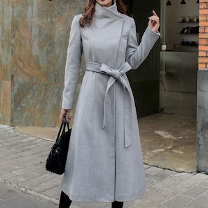 Wool coat, Gray wool coat women, winter coat women, Asymmetrical wool coat, womens coat Vintage, Autumn Winter outerwear, Ylistyle C257501