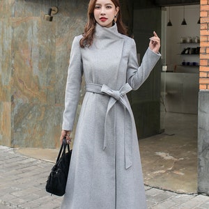 Wool coat, Gray wool coat women, winter coat women, Asymmetrical wool coat, womens coat Vintage, Autumn Winter outerwear, Ylistyle C257501