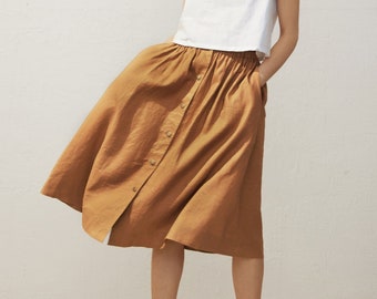 Linen Skirt, Linen midi skirt, Button down Linen skirt, Womens Linen Skirt with pockets, Casual Linen Skirt, Custom skirt, Ylistyle C3942