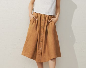 Linen Skirt, Button down skirt, Loose fit Linen skirt, Swing Skirt, Skirt with pockets, Casual Linen Skirt, Custom skirt, Ylistyle C3942
