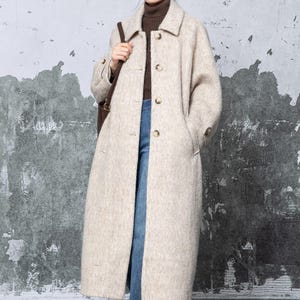 Oversized Camel Wool Blend Coat: Minimalist Long Wool Overcoat, Ylistyle C5479