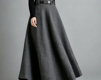 Long wool skirt, Winter wool skirt, Wool Maxi Skirt, A-Line wool skirt, Dark gray wool skirt, Plus Size Skirt, Ylistyle C2515