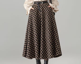 Vintage Multicolor Wool Plaid A-Line Midi Skirt,  Fall Winter Women Skirt, Custom Skirt, Ylistyle C5682