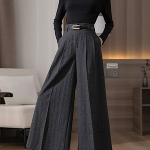 Gray Wool Pants, Wide Leg Pleated Pants for Women, Pleated Loose Long pants, Women's Wool Palazzo pants, Custom Pants, Ylistyle C3143 image 1