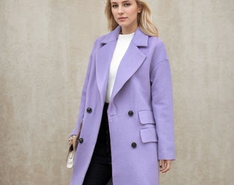 Wool Coat, Womens Long Coat, Purple Coat, Overcoat, Midi
