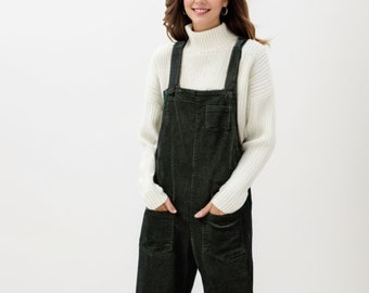 Grå manchesteroveraller, Overaller dam, Stora vida manchesteroveraller, avslappnade manchesteroveraller, Höst vinter vår outfit C1709