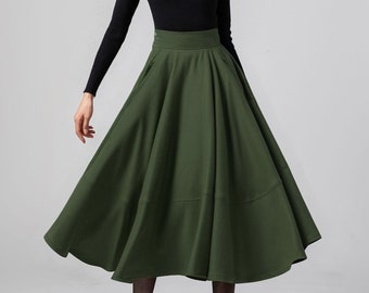 Womens Midi Green Wool Skirt, Winter Skirt, Button Down Womens Midi Green Wool Skirt, Winter Skirt, Button Down