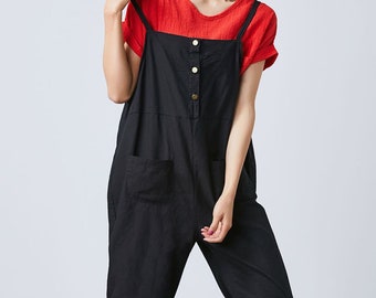 Black linen overalls, Loose overalls women, Maternity overalls, harem overalls, plus size overalls, spring overalls, ylistyle C1694