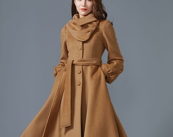 Camel Wool Coat, Long Wool Coat, Winter Coat Women