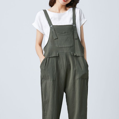 Summer Green Linen Jumpsuit Women 