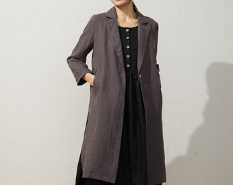 Linen Coat, Midi linen jacket women, Casual Linen Jacket, Long Sleeves jacket, Gray Shirt jacket, Simple linen jacket, Handmade coat C3940