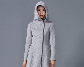 Hooded Wool Coat, Gray Short Coat, Wool Coat, Winter Coat, Simple Wool Coat, Asymmetrical Wool Coat With Front Zipper, Handmade Coat C1599 - Etsy Hooded Wool Coat, Gray Short Coat, Wool Coat, Winter Coat, Simple Wool Coat, Asymmetrical Wool Coat With Front Zipper, Handmade Coat C1599 - Etsy