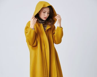 Yellow hooded coat hot sale