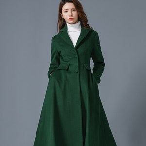 Dark green wool coat, Long wool coat, Warm winter coat, ladies coat, Womens wool coat, Wool coat with pockets, handmade coat, Ylistyle C1614 C1-Green-C1614