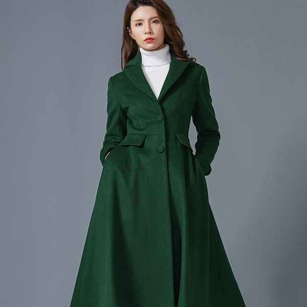 Dark green wool coat, Long wool coat, Warm winter coat, ladies coat, Womens wool coat, Wool coat with pockets, handmade coat, Ylistyle C1614