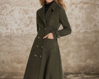 Army Green Wool Coat for Women, Wool Military Coat, Winter Army Green Wool Coat for Women, Wool Military Coat, Winter