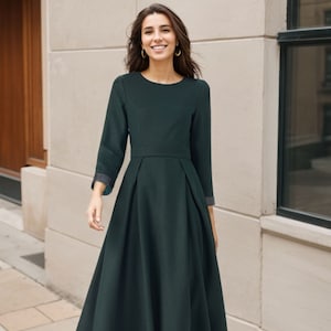 Vintage Inspired Winter Wool Dress Women, Mandarin Collar Vintage Inspired Winter Wool Dress Women, Mandarin Collar