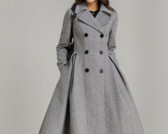 Dark Gray Wool Coat, Swing Wool Coat Women, Wool Midi Coat, Single