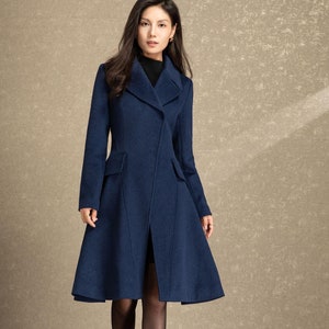 Blue Wool coat, Short Midi wool coat, Wool coat women, Winter Coat Women, Work wool cot, Date wool coat, Custom coat, Ylistyle C4492