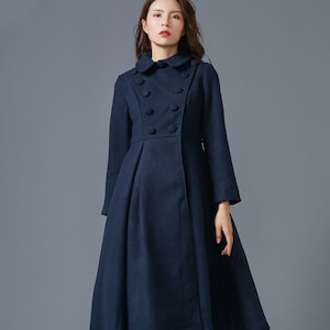 Double Breasted Wool Coat Blue Wool Coat Warm Coat Winter - Etsy