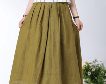 Linen skirt, Linen midi skirt women, Summer A line skirt, pleated linen skirt, casual Linen skirt, Skirt with pockets, made to order C3331