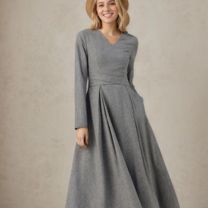 Midi Wool Dress, Winter Wool Dress, Fit and Flare Dress