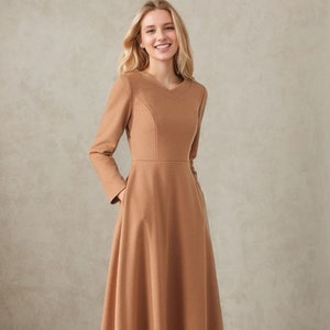 Maxi Wool Dress, Winter Wool Dress, Fit and Flare Dress, Dress Women, Casual Dress, Dress with Pockets, Handmade dress, Ylistyle C3688