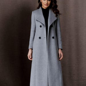 レディース冬用ダブルブレストコート ブラウンウールロングジャケット