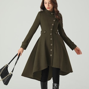 Casaco de lã, casaco de inverno feminino, casaco de lã assimétrico, casaco de lã feminino, casaco de lã quente, casaco militar, casaco personalizado, Ylistyle C3700
