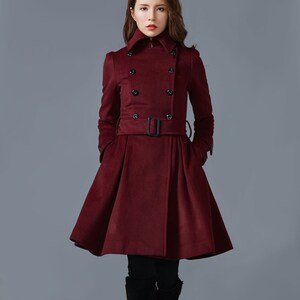 Wine red coat, wool coat, winter coat, ladies coat, double breasted, coat with pockets, short wool coat, womens jacket, warm coat C1590