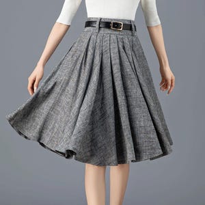 Gray Linen Skirt, Pleated Skirt women, Full circle linen skirt, High Waist Summer Skirt with Pockets, Knee Length Skirt, Ylistyle C3913