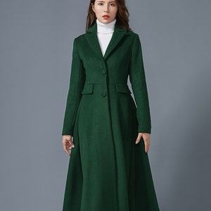 Dark green wool coat, Long wool coat, Warm winter coat, ladies coat, Womens wool coat, Wool coat with pockets, handmade coat, Ylistyle C1614 image 4