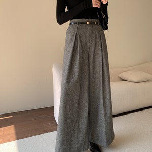 Gray Wool Palazzo Pants, Vintage Inspired Wool Pants, Wide Leg Wool Pants Women, High Waisted Pants, Custom Pants, Winter Wool Pants C3147 image 4