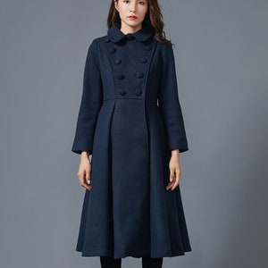 Double Breasted Wool Coat, Blue Wool Coat, Warm Coat, Winter Coat ...