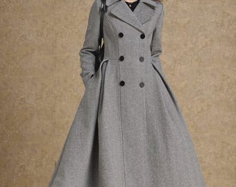 Double Breasted Wool Coat for Winter, Women's Gray Wool Coat