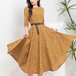 Floral linen dress, Women&#39;s swing linen dress, Summer linen dress, Fit and flare dress, Vintage Inspired linen dress, ylistyle C4768