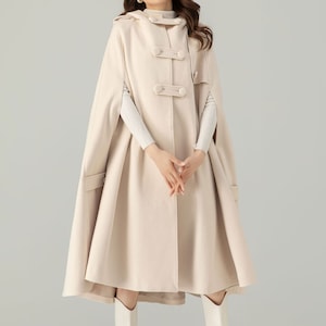 Wool Cape Coat, Hooded Wool Cape Coat, Winter Cape Coat