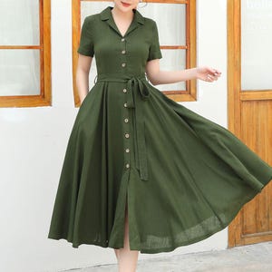 Military-inspired Dress, Midi Shirt Dress for Women, Beige