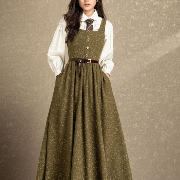 Wool Dress, Maxi Wool Pinafore Dress, Winter Wool Dress, Sleeveless wool dress, A-Line wool Dress Women, Handmade dress, Ylistyle C4484