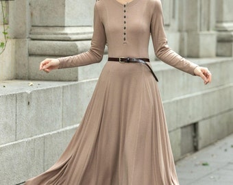 [新品未使用] _J.L-A.L_ Eyre Knit M Knit A-line Long Dress, Wool-free Knit Dress, Camel Knit