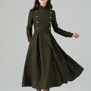 ladies military style dress Military-inspired Dress, Army Green Midi Shirt Dress for Women, A-line Summer Pleated Work Dress, Short Sleeve Swing Dress, Xiaolizi 2821#