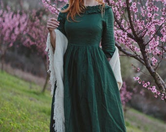 chinese dress ladies Blue Linen Maxi Dress – MAMA Long Sleeve main image 1
