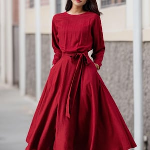 Vestido de lino, Vestido midi de lino, Vestido con cinturón, Vestido con bolsillos, Vestido de lino para mujer, Vestido de lino de primavera, Vestido informal de lino, Ylistyle C3909