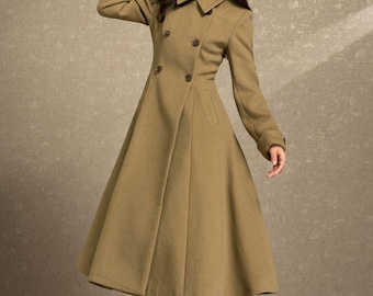 Vintage Inspired Maxi Wool Coat, Women's Wool Coat Women