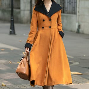 Casaco de lã, Casaco de lã de inverno feminino, Casaco de lã quente, Casaco de lã longo, Trench coat de lã, Casaco de lã em linha A, Casaco feito à mão, Ylistyle C4483